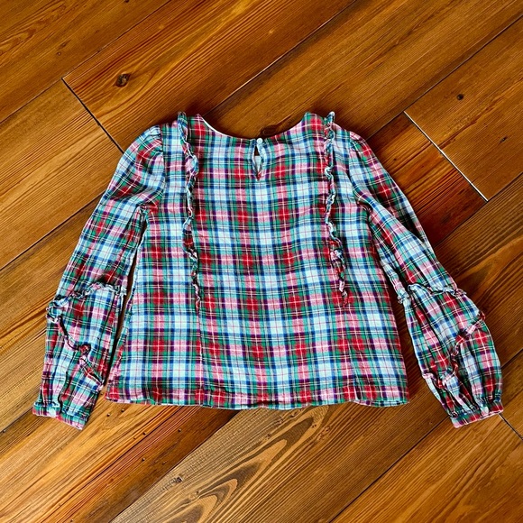 Gap Girls Flannel Plaid Ruffle Top - Picture 2 of 7